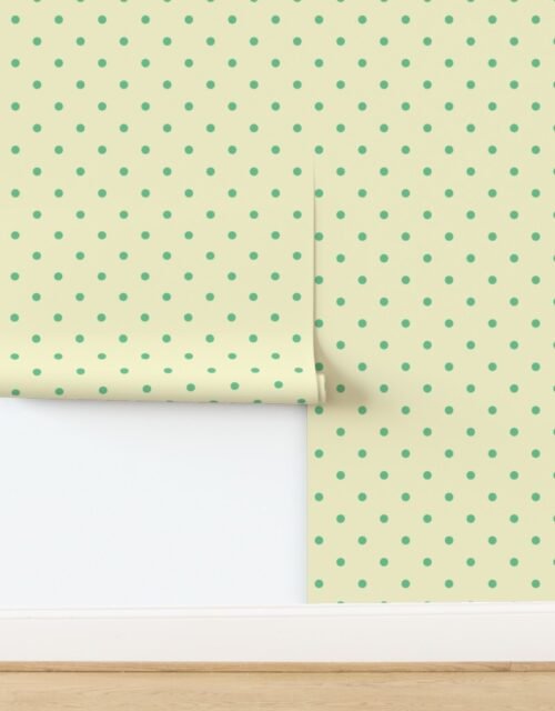 Green Polka Dots on Vintage Christmas Yellow Gold Wallpaper
