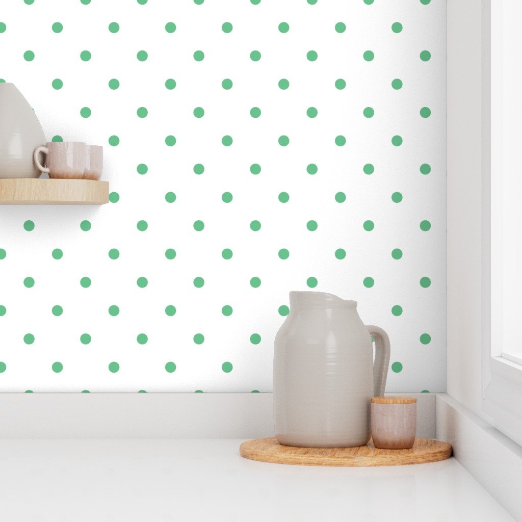 Green Polka Dots on Vintage Christmas Snowy White Wallpaper
