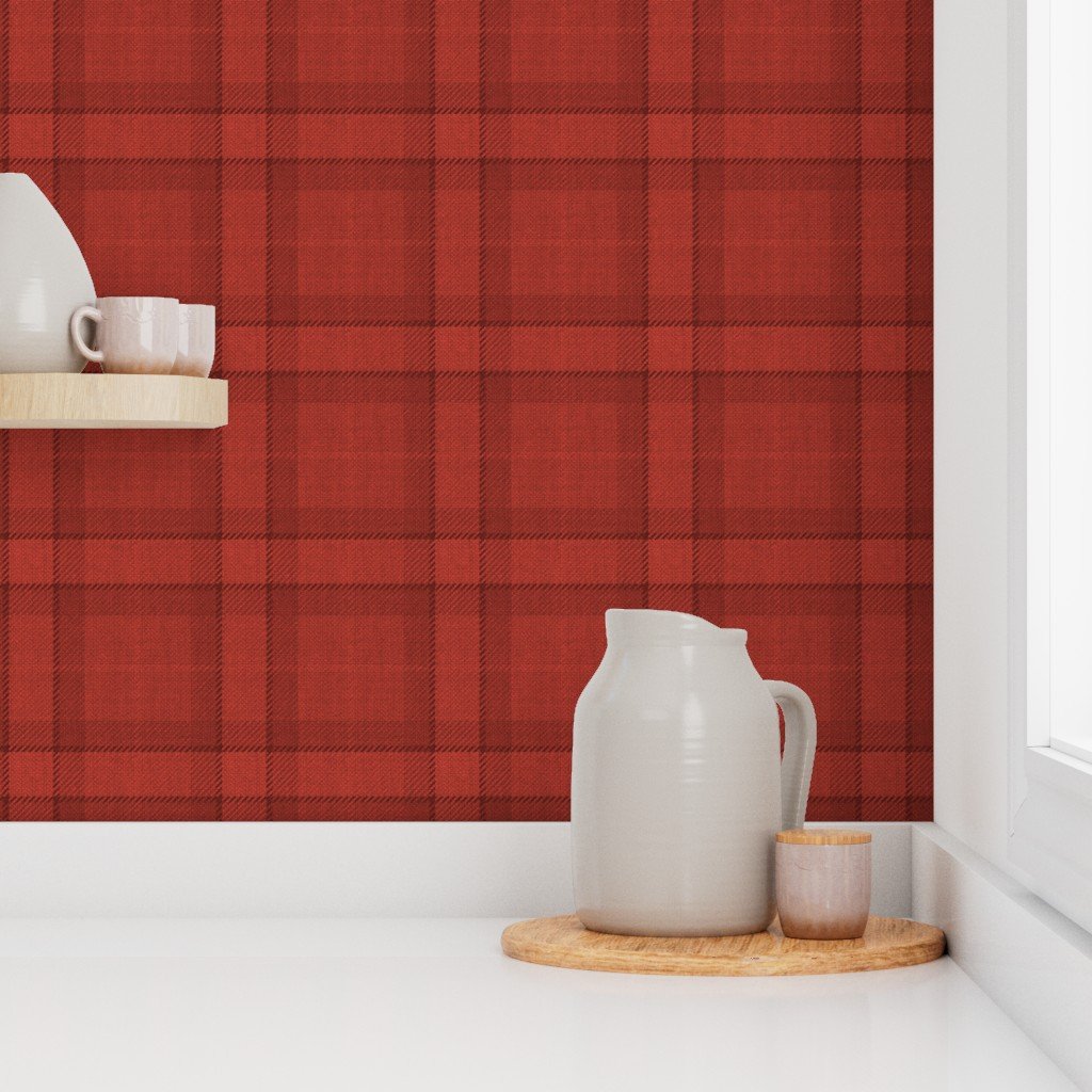 Red Vermillion Vintage Christmas Tartan Plaid Wallpaper