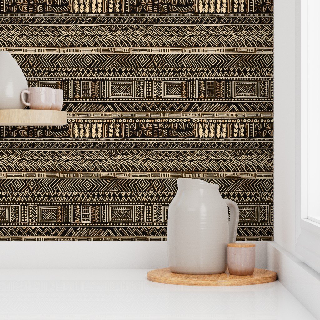 Tribal Mudcloth Boho Ethnic Print in Black and Cream Wallpaper