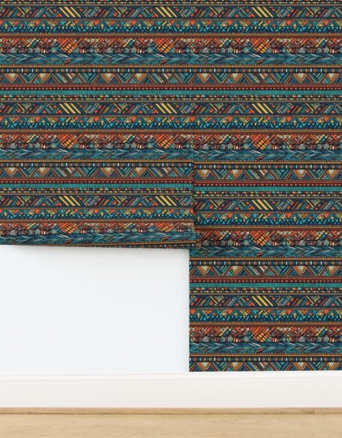 Tribal Mudcloth Boho Ethnic Print in Aqua Teal Gold and Orange Wallpaper