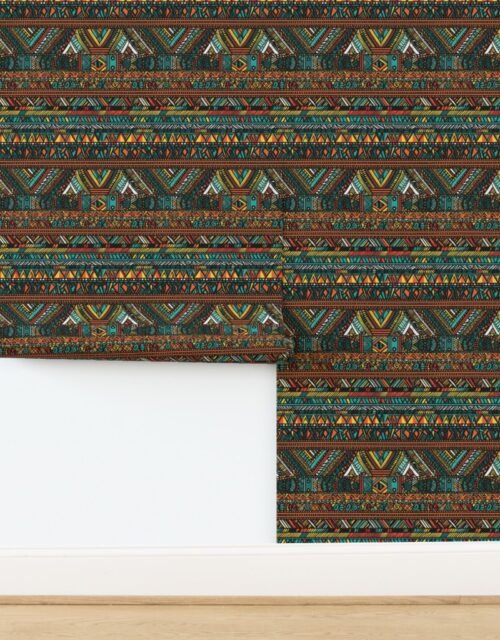 Tribal Mudcloth Boho Ethnic Print in Aqua Teal Gold and Orange Wallpaper