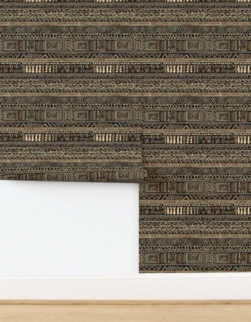 Tribal Mudcloth Boho Ethnic Print in Black and Cream Wallpaper
