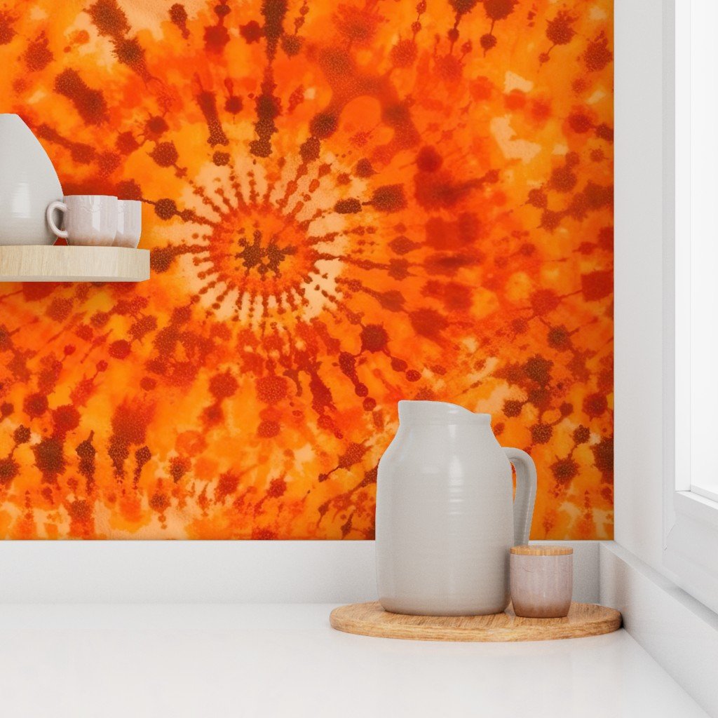 Jumbo Tie Dye Reddish Orange Circling Swirls Wallpaper