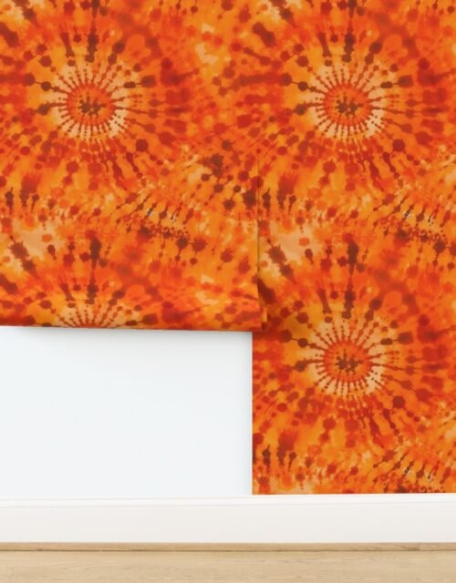 Jumbo Tie Dye Reddish Orange Circling Swirls Wallpaper
