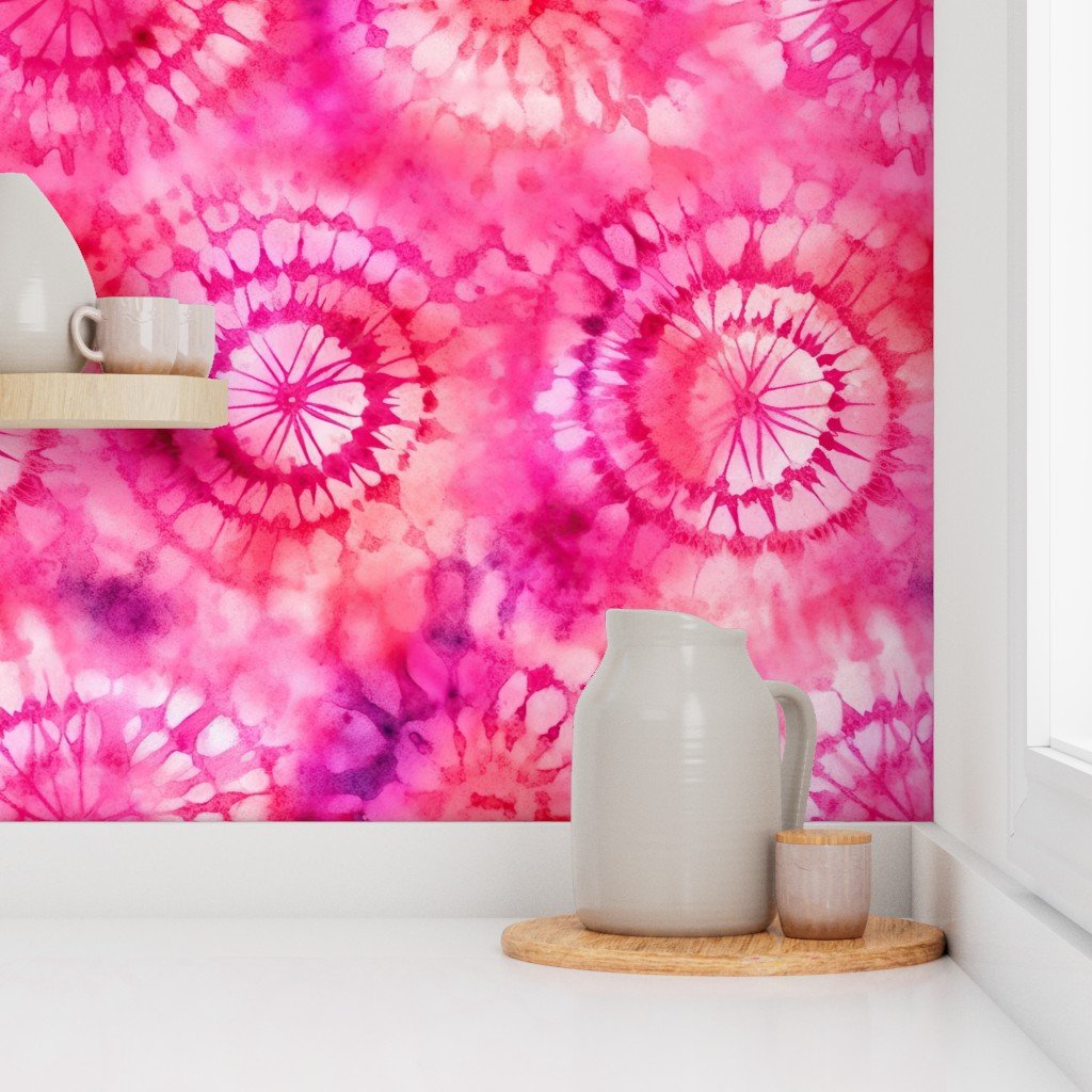 Jumbo Tie Dye Reddish Pink and Purple Circling Swirls Wallpaper