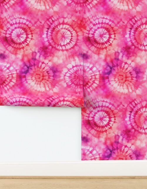 Jumbo Tie Dye Reddish Pink and Purple Circling Swirls Wallpaper