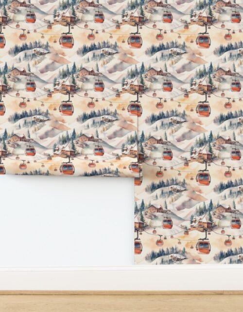 Vintage Ski Slope Cabins in Soft Pastels Wallpaper
