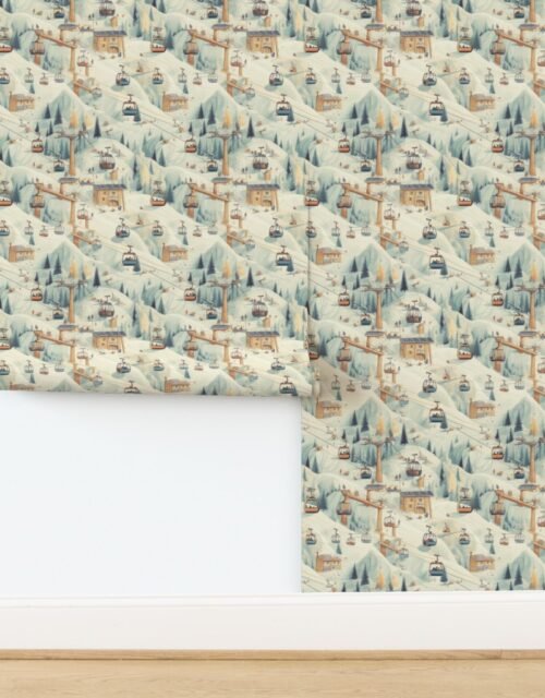 Vintage Ski Slope Cabins in Soft Pastels Wallpaper
