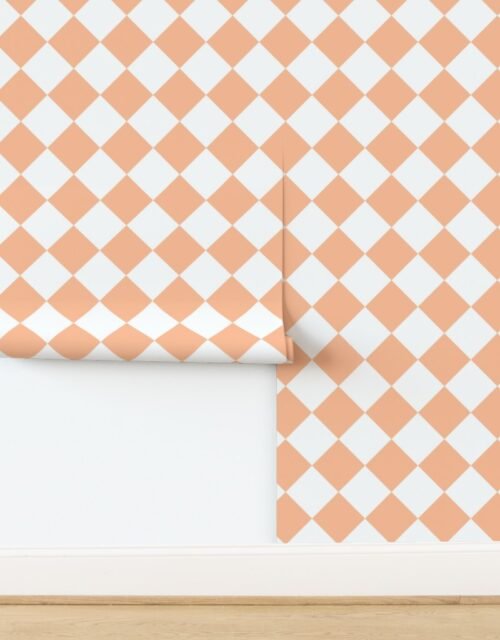 Large Diagonal Diamond Checks in Peach Fuzz Color of the Year 2024 and Wallpaper