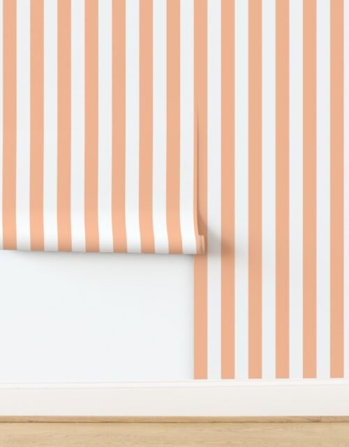2 Inch Cabana Stripe in Peach Fuzz Color of the Year 2024 and White Wallpaper