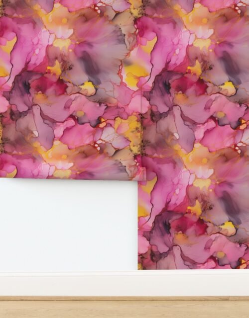 Dawn Pink Yellow and Rose Gold Alcohol Ink Liquid Swirls Wallpaper
