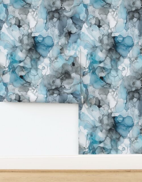 Dusk Blue Grey Alcohol Liquid Ink Swirls Wallpaper