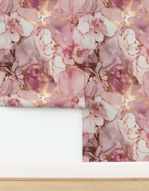 Pale Pink and Rose Gold Alcohol Ink Liquid Swirls Wallpaper