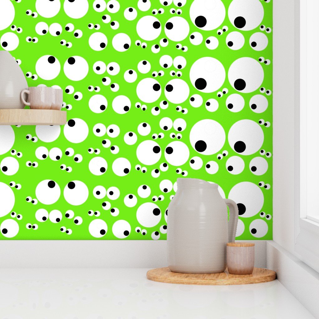 Googly Goo Goo Eyes on Neon Green Wallpaper
