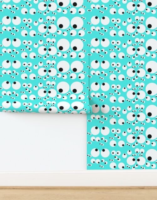 Googly Goo Goo Eyes on Neon Aqua Wallpaper