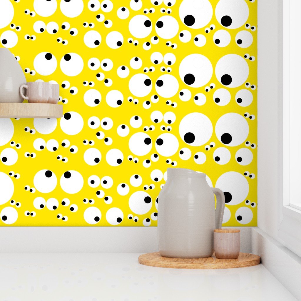 Googly Goo Goo Eyes on Neon Yellow Wallpaper