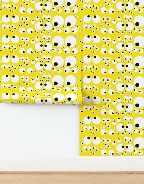 Googly Goo Goo Eyes on Neon Yellow Wallpaper