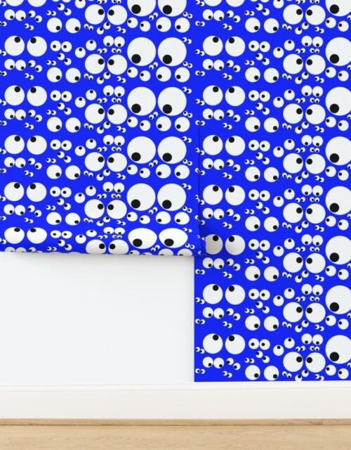 Googly Goo Goo Eyes on Electric Neon Blue Wallpaper