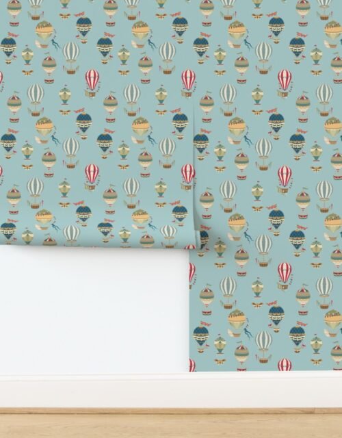 Small Vintage Hot Air Balloons in Sky Blue Wallpaper
