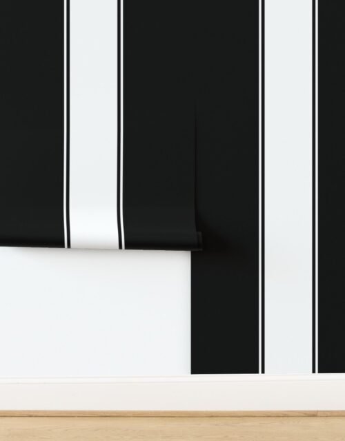 Jumbo Blanket Stripe in Onyx Black and Optic White Wallpaper