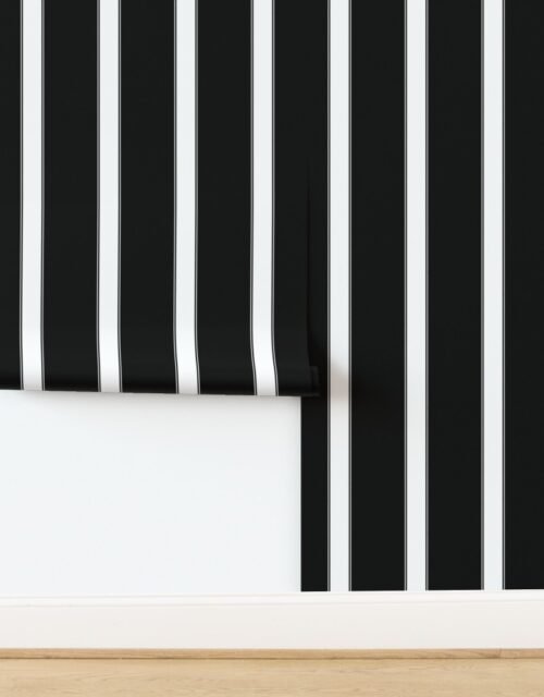 Large Blanket Stripe in Onyx Black and Optic White Wallpaper