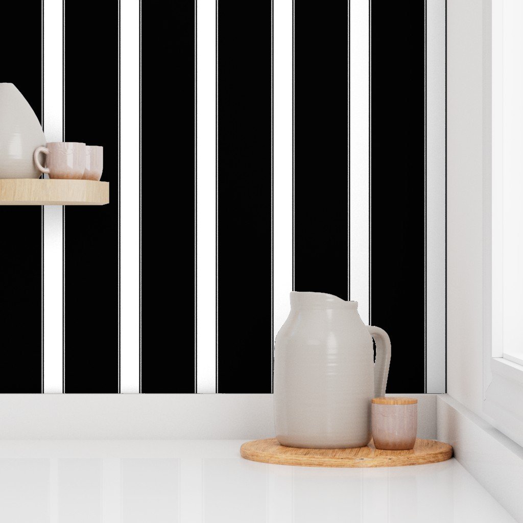 Medium Blanket Stripe in Onyx Black and Optic White Wallpaper