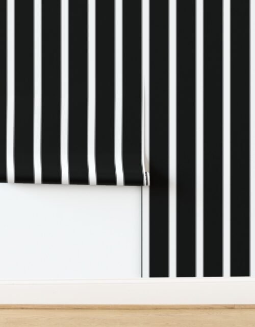 Medium Blanket Stripe in Onyx Black and Optic White Wallpaper