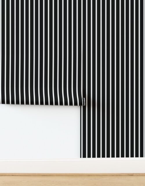 Tiny Blanket Stripe in Onyx Black and Optic White Wallpaper