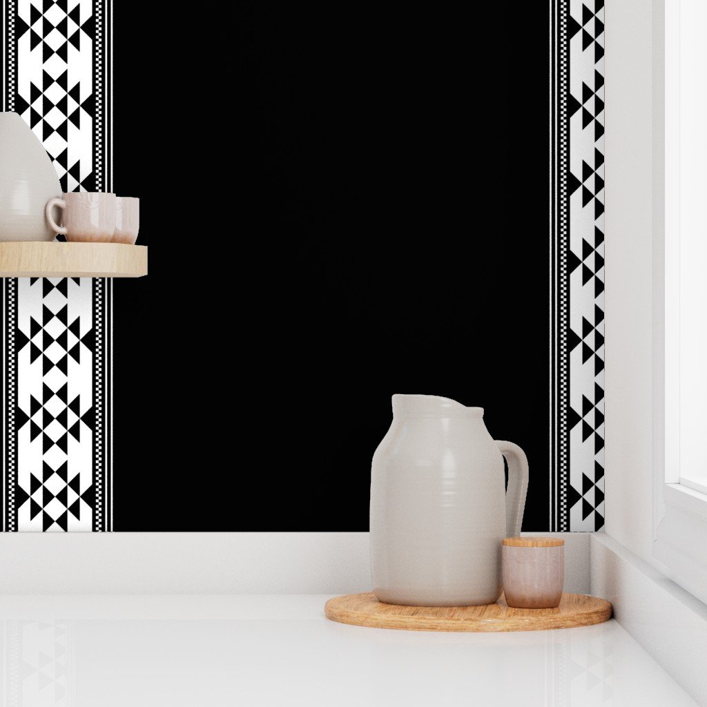 Black and White 24 Inch Mega Blanket Bands with Geometric Triangle Tribal Wallpaper
