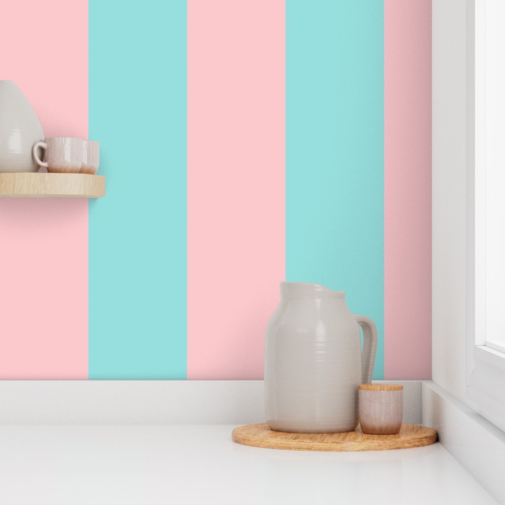 Pink and Aqua Summer Gazebo Jumbo Wide 6 Inch Stripes Wallpaper