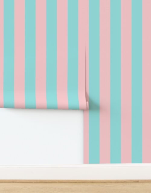 Pink and Aqua Summer Gazebo Circus Big Top Wide 3 Inch Stripes Wallpaper