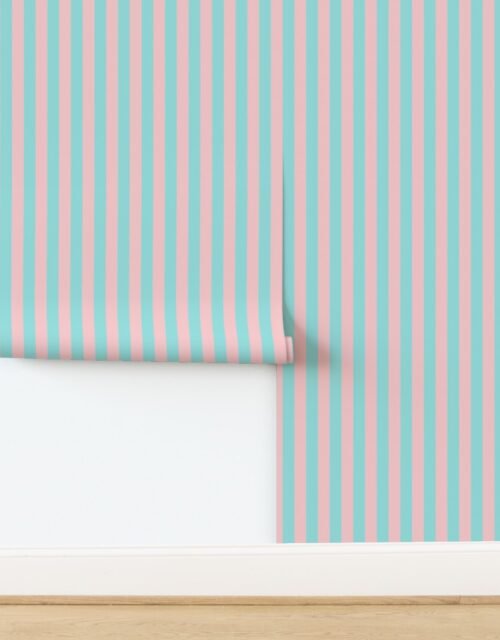 Pink and Aqua Summer Gazebo Beach Hut 1 Inch Wide Stripes Wallpaper