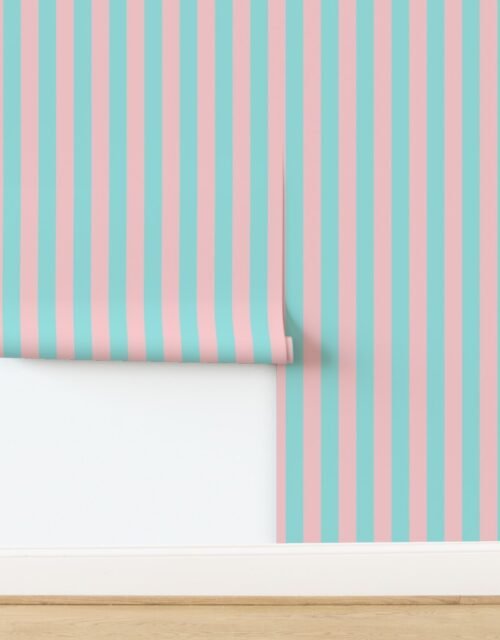 Pink and Aqua Summer Gazebo Large 1.5 Inch Wide Stripes Wallpaper