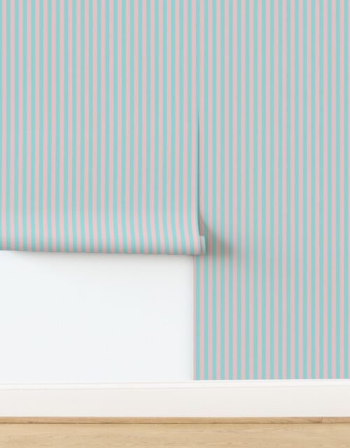 Pink and Aqua Summer Gazebo Picnic 1/2 Inch Wide Stripes Wallpaper