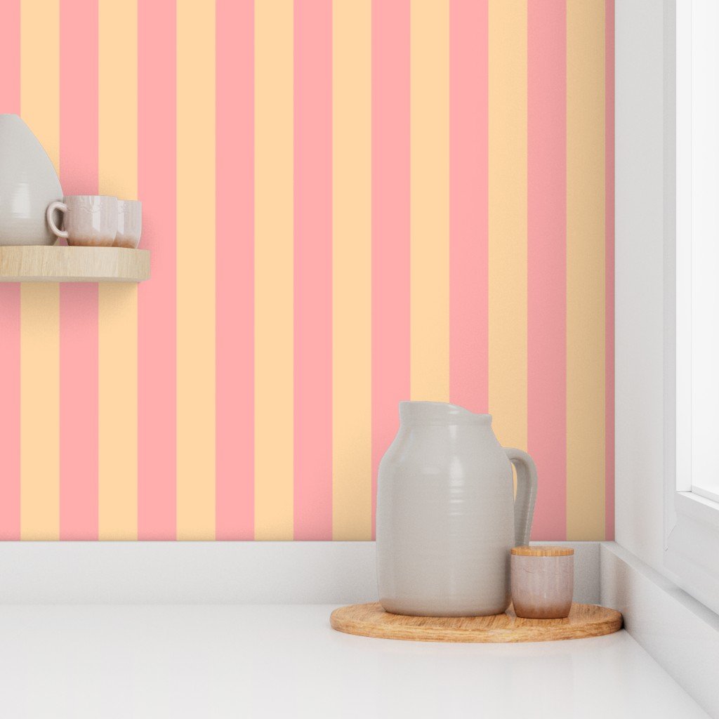 Sand Pink and Apricot Summer Cabana Tent 2 Inch Stripes Wallpaper
