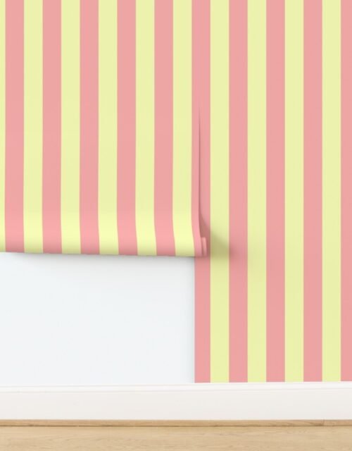 Sand Pink and Lemonade Yellow Summer Gazebo Stripes 3 inch Wallpaper