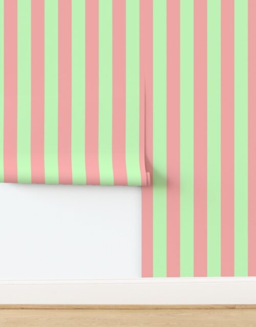 Sand Pink and Astro Turf Green Summer Gazebo Stripes 3 inch Wallpaper