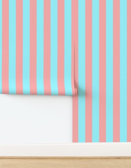 Sand Pink and Aqua Pool Blue Summer Gazebo Stripes 3 inch Wallpaper