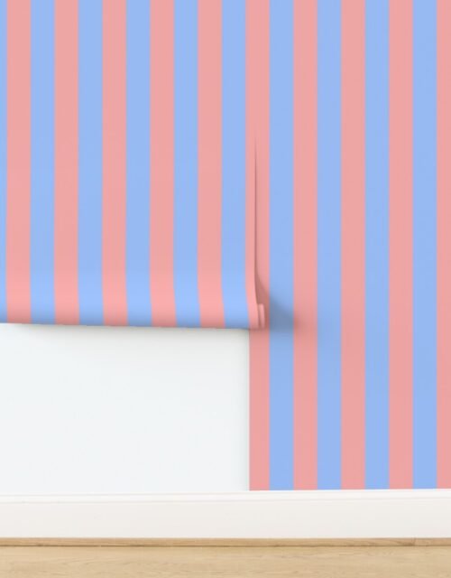 Sand Pink and Deep End Blue Summer Gazebo Stripes 3 inch Wallpaper