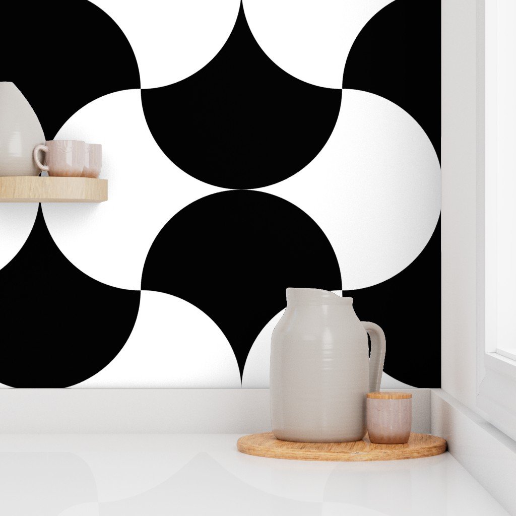 Metallic and Black Art Deco Interlocking Fans Wallpaper