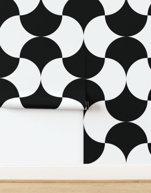 Metallic and Black Art Deco Interlocking Fans Wallpaper