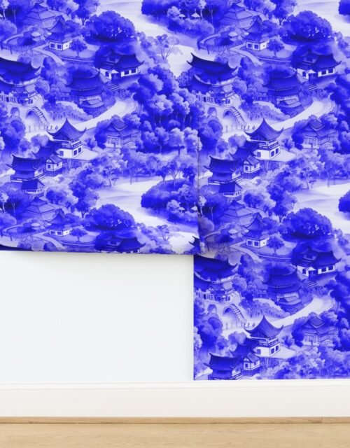 Small Chinese Village in Royal Blue Porcelain Glaze Wallpaper
