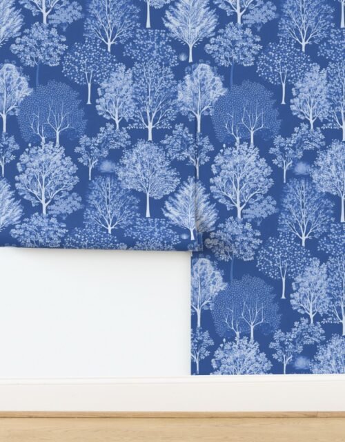 New England Endless Forest Trees Winter Light Blue Porcelain Glaze Wallpaper