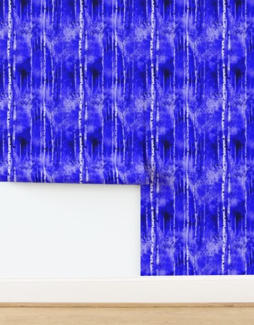 Endless Birch Tree Dreamscape Trees in Royal Blue Porcelain Glaze Wallpaper