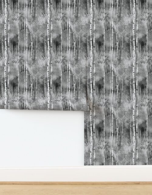 Endless Birch Tree Dreamscape Trees in Grey Porcelain Glaze Wallpaper