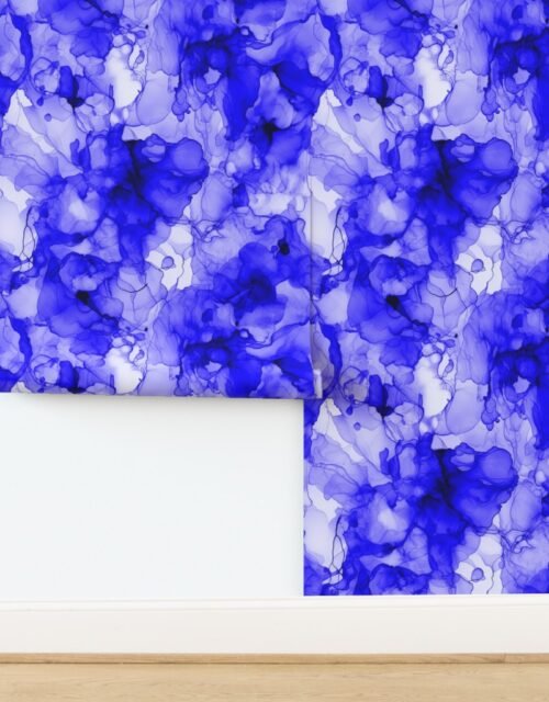 Alcohol Liquid Ink Swirls in Royal Blue Porcelain Glaze Wallpaper