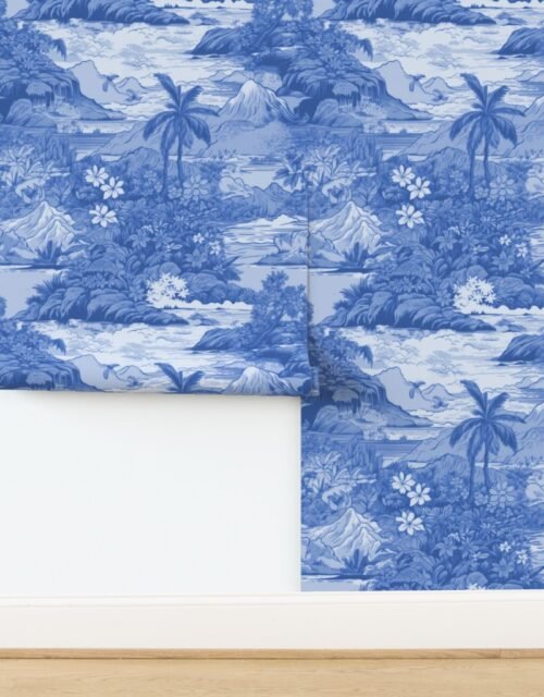Vintage Hawaiian Landscape in Light Blue Porcelain Glaze Wallpaper