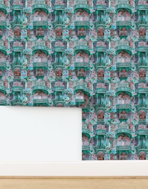 Barcelona House Architectural Detail in Windows Columns Arches and Wallpaper