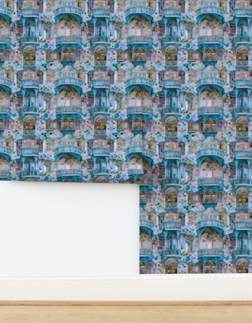 Barcelona House Architectural Detail in Windows Columns Arches and Wallpaper